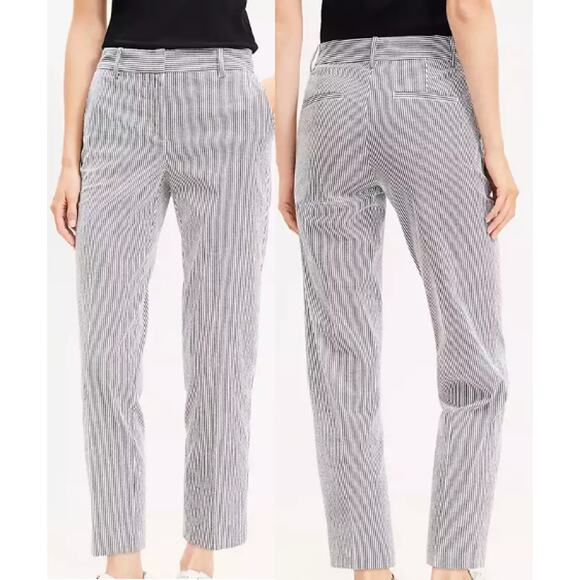 Loft Riviera Mid Rise Slim Ankle Pants Women Plus Size 16 Striped Seersucker NWT - Picture 1 of 8
